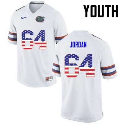 Youth Florida Gators #64 Tyler Jordan NCAA Nike White USA Flag Fashion Authentic Stitched College Football Jersey IAN2362PO